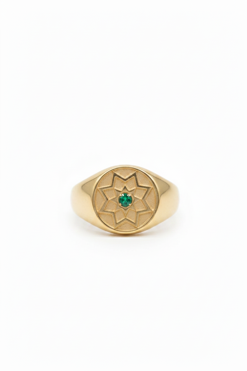 Anello Rosone Oro 9kt con Spinello Color Smeraldo