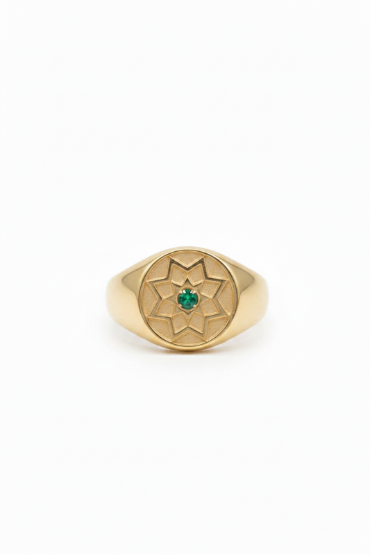 Anello Rosone Oro 9kt con Spinello Color Smeraldo