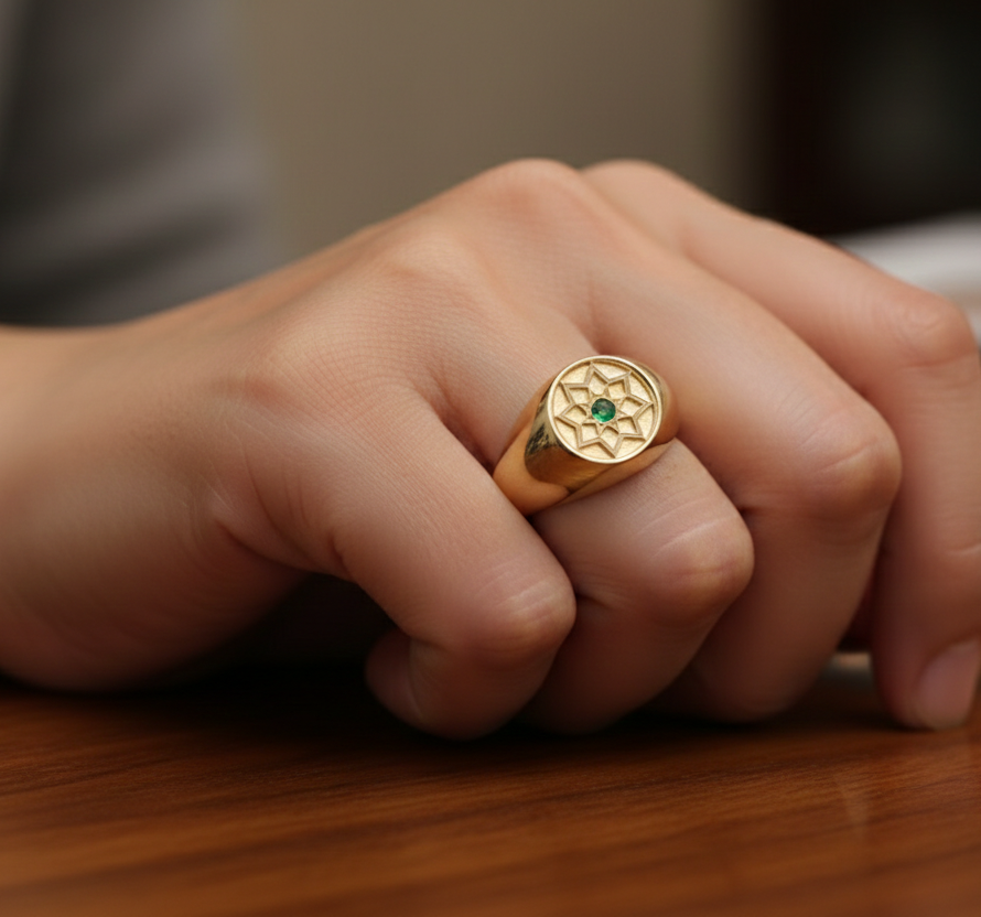 Anello Rosone Oro 9kt con Spinello Color Smeraldo