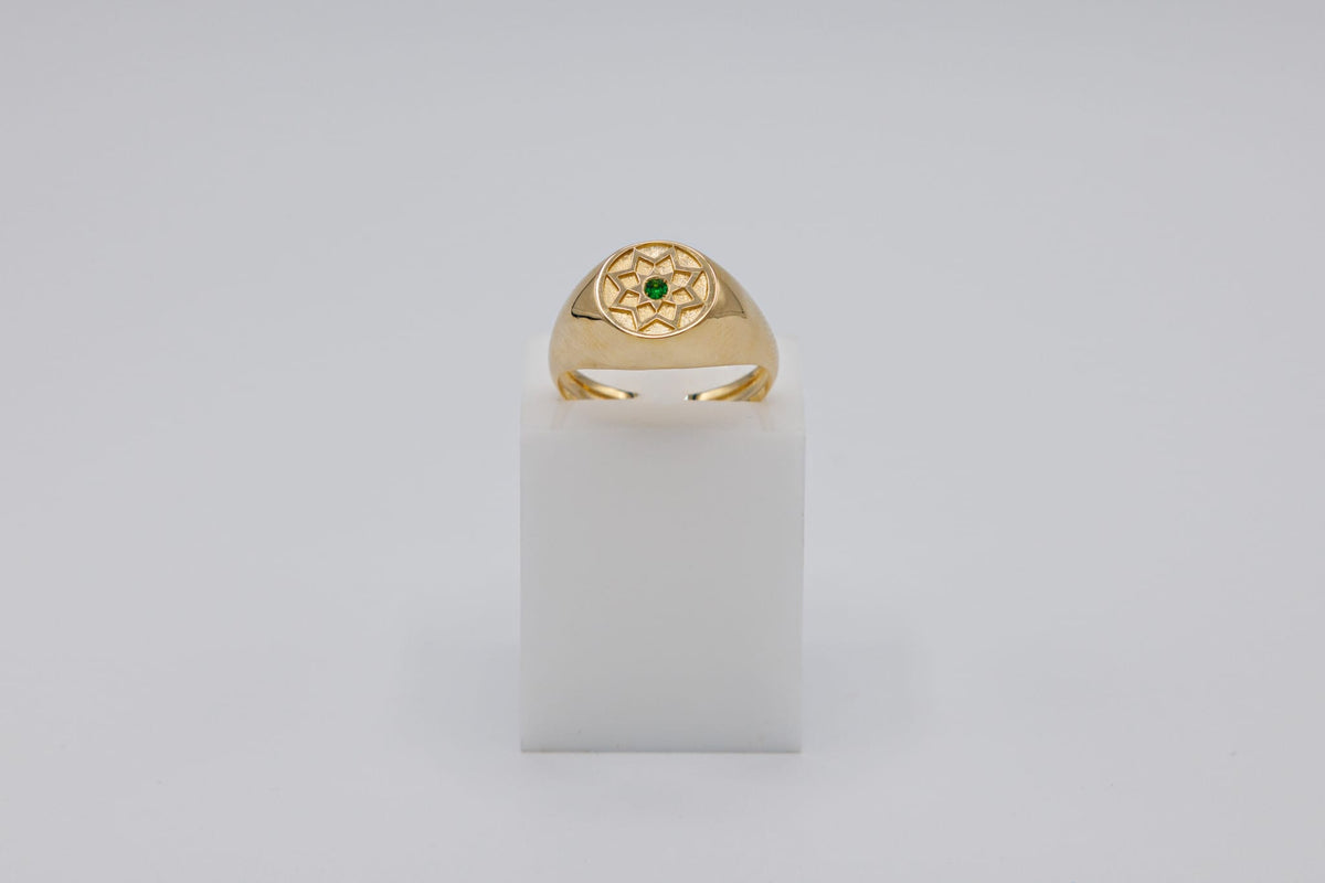 Anello Rosone Oro 9kt con Spinello Color Smeraldo