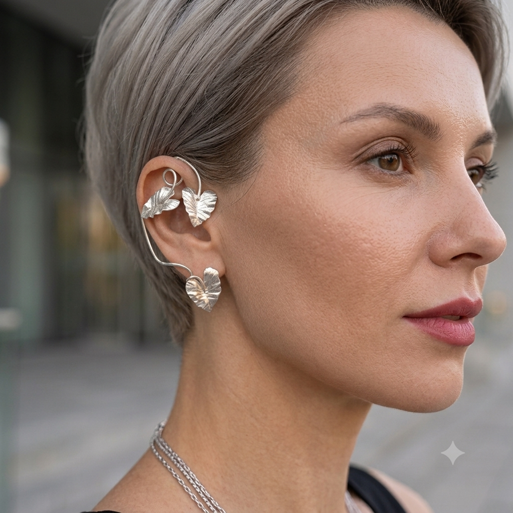 Orecchino earcuff argento foglia colocasia